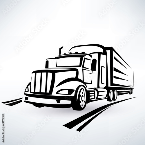 american lorry vector silhouette, truck outlined sketch