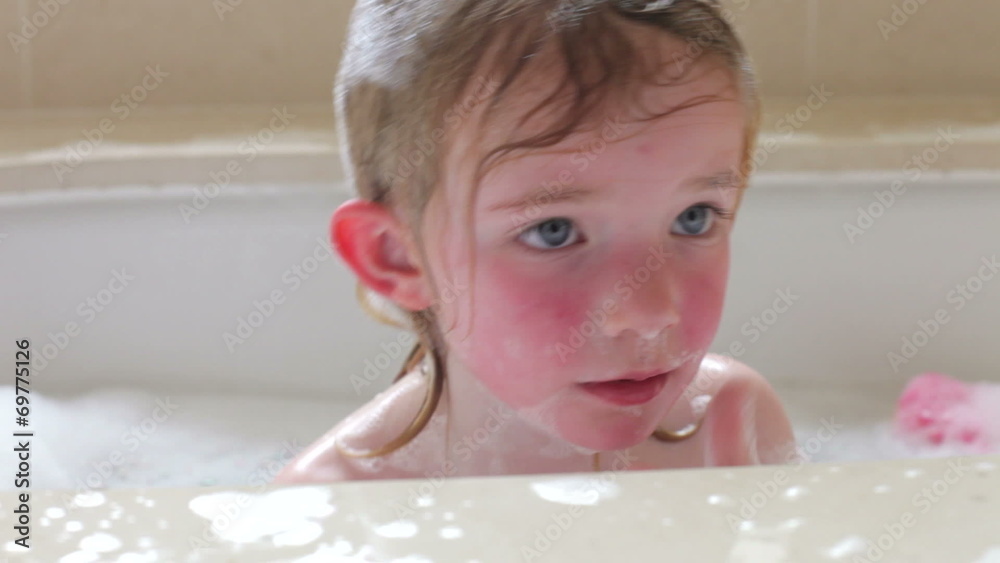 Little Girl Having Fun Playing In Bubble Bath Little Girl Having Fun Playing In Bubble Bath