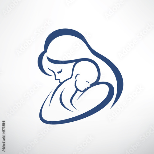 mother and her baby silhouette, isolated vector symbol