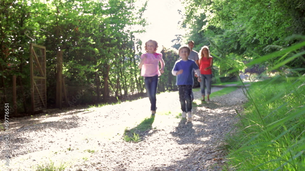 Family Walking In Summer Countryside Family Walking In Summer Countryside