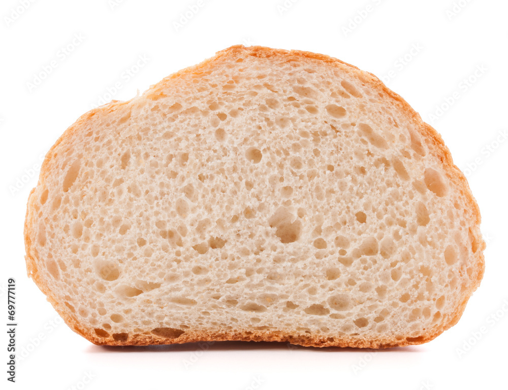 Hunk or slice of fresh white bread isolated on white background