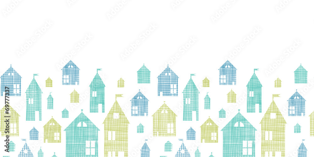 Plakat Houses blue green textile texture horizontal seamless pattern
