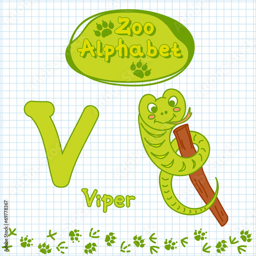 Colorful children's alphabet with animals, viper