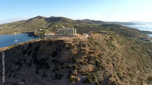 Temple of Poseidon in Sounio Greece aerial footage