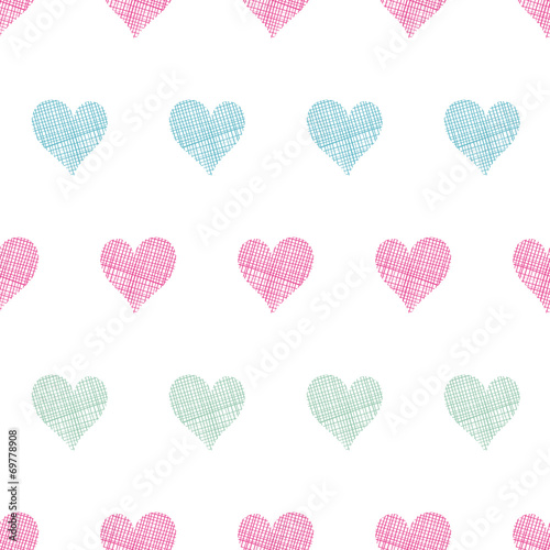 Colorful polka dot textile hearts seamless pattern background