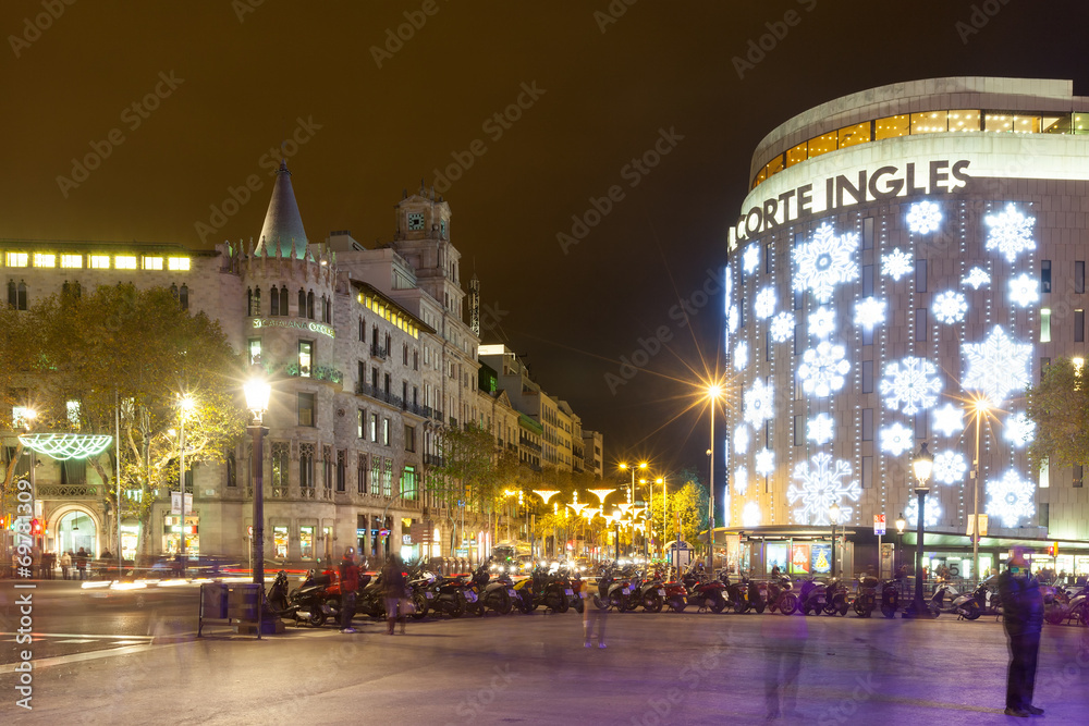 Christmas decorations on the streets in Barcelona, Catalonia