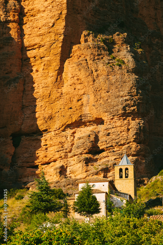 Mallos de Riglos Church in Huesca, Aragon, Spain