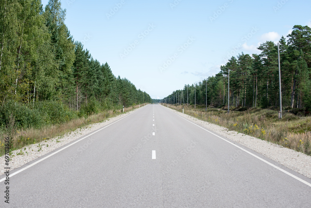 driving empty highway in summer