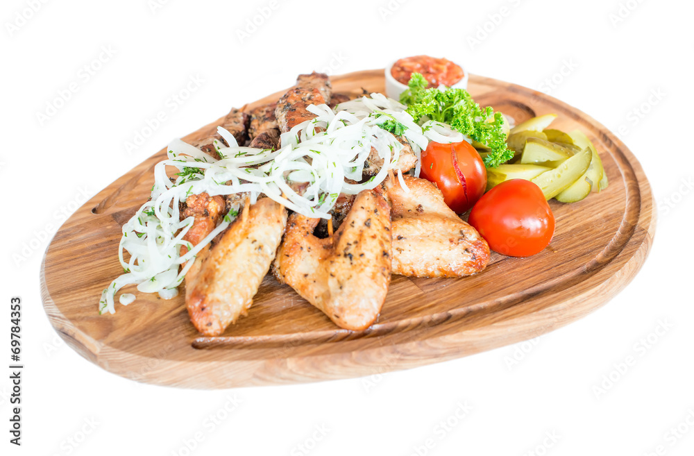 Grilled chicken wings with French fries Grilled chicken wings with French fries