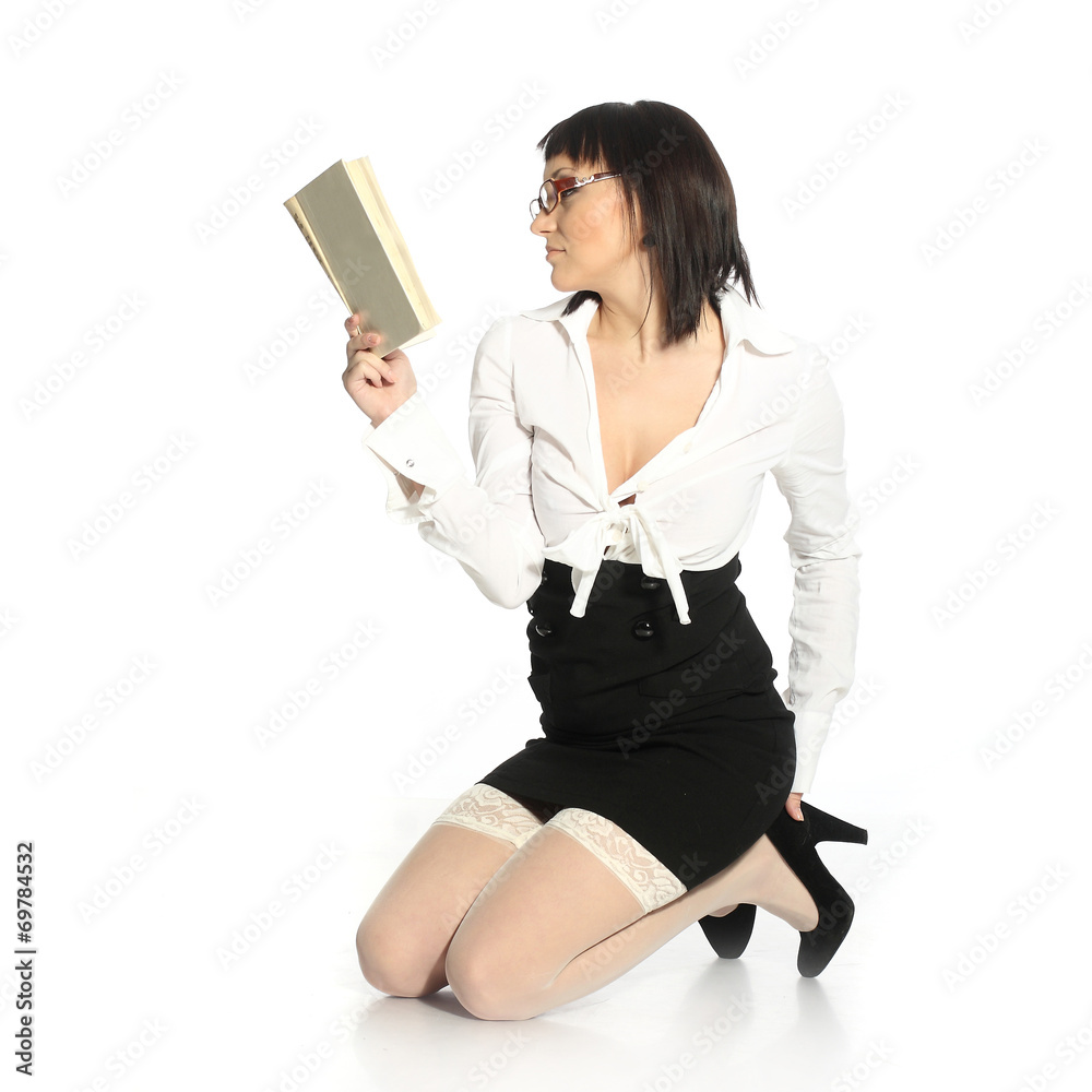 erotic woman in white stockings reads a book erotic woman in white stockings reads a book