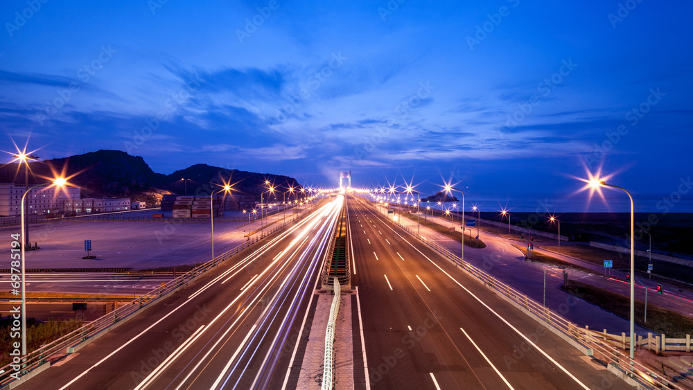 Highway at night in long exposure Highway at night in long exposure