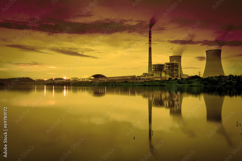 power plant by night