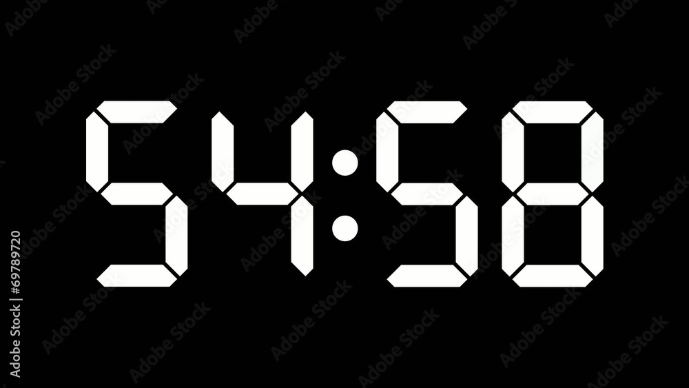 Digital clock countdown from sixty to zero - full HD