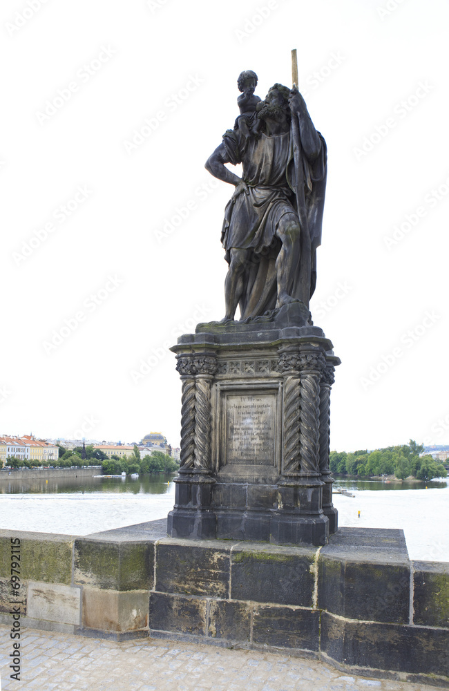 Statue of St. Christopher. Charles Bridge in Prague.