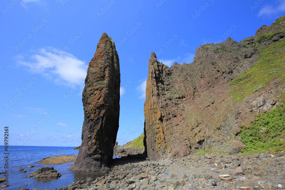 Strangely shaped rock at Rebun island, Hokkaido, Japan