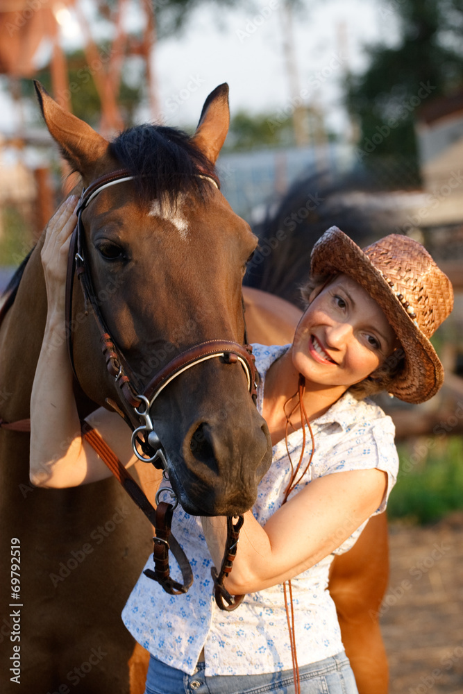 Obraz premium Woman embrace horse