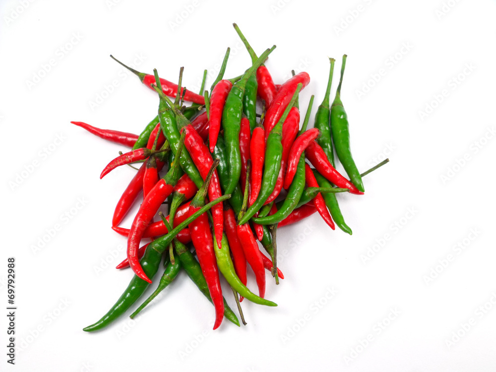 green and red pepper isolated on a white background