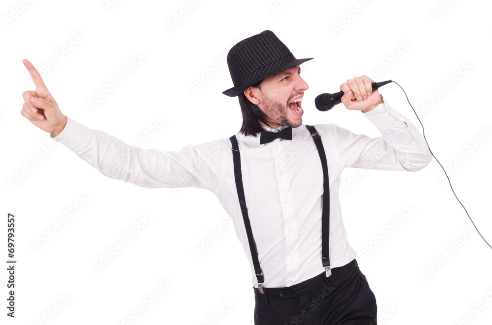Funny man singing isolated on the white Funny man singing isolated on the white