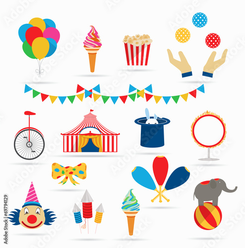 Circus icons in a flat style