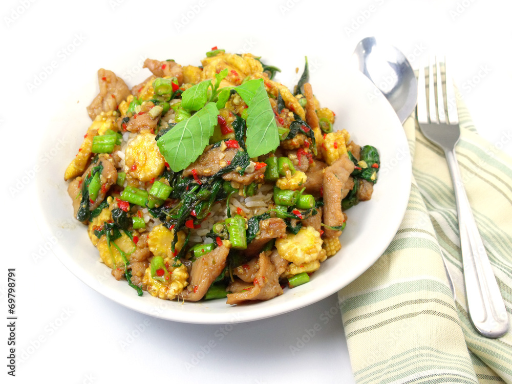 Pork with Basil and Rice Thai Stlye