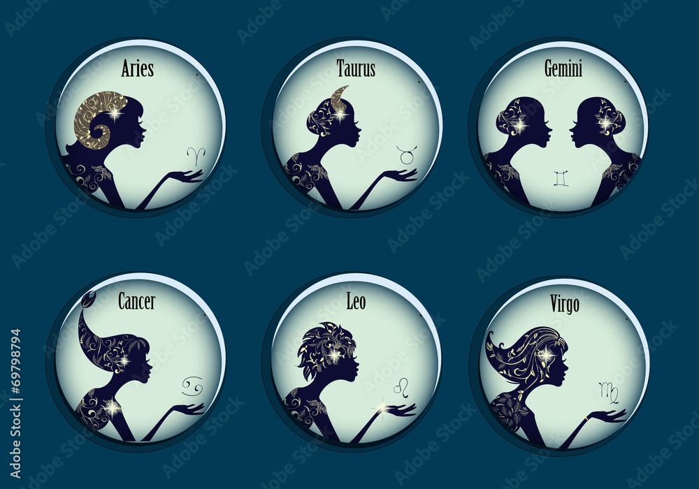 Zodiac signs in a circle frames set Zodiac signs in a circle frames set
