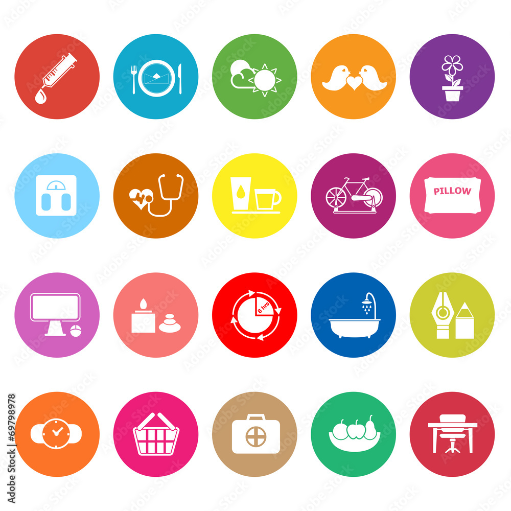 Health behavior flat icons on white background Health behavior flat icons on white background