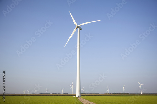 wind turbines in green fields in the Netherlands