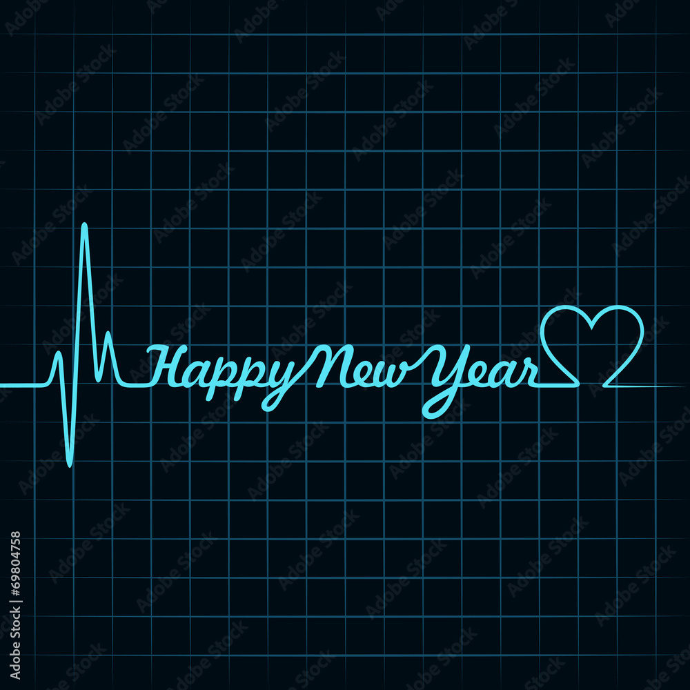 Heartbeat make happy new year text and heart symbol