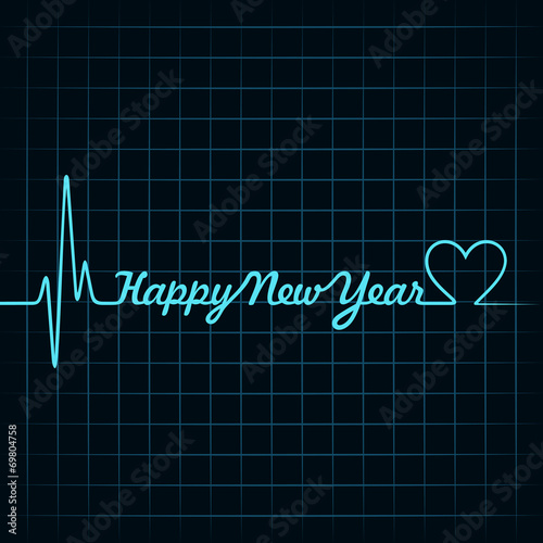 Heartbeat make happy new year text and heart symbol