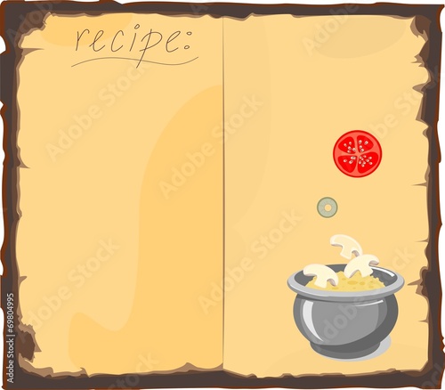 Blank recipe book and ingredients
