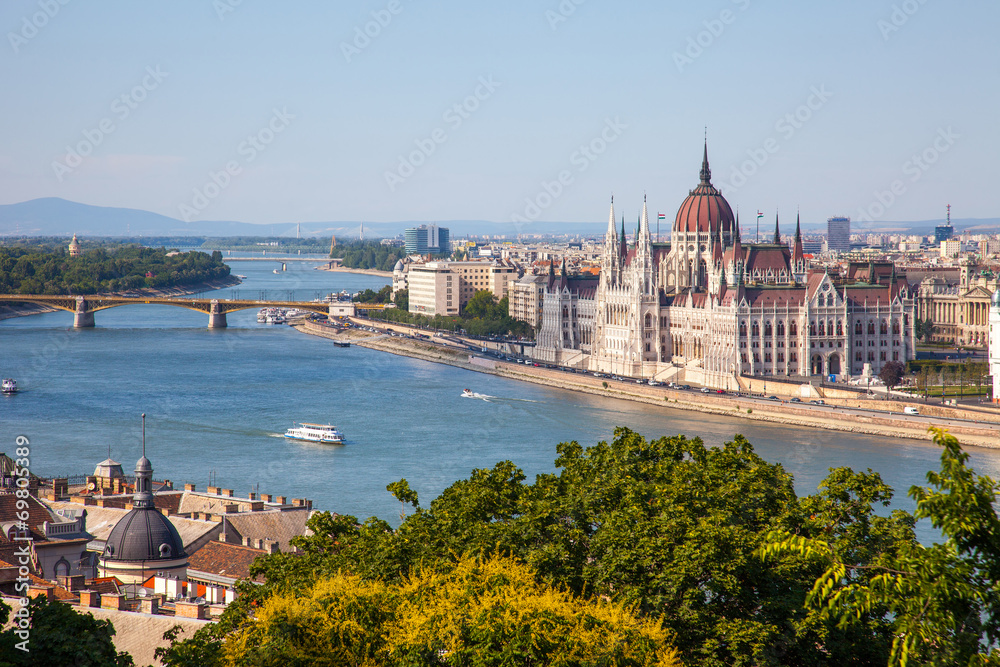 Hungarian Parliament building in Budapest, Hungary on a sunny da