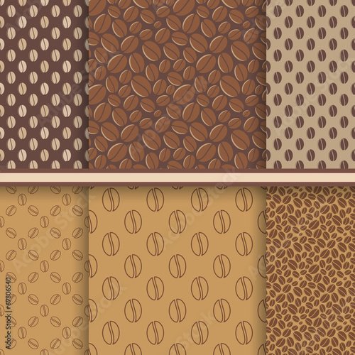 Coffee background - vector set of coffee beans seamless patterns
