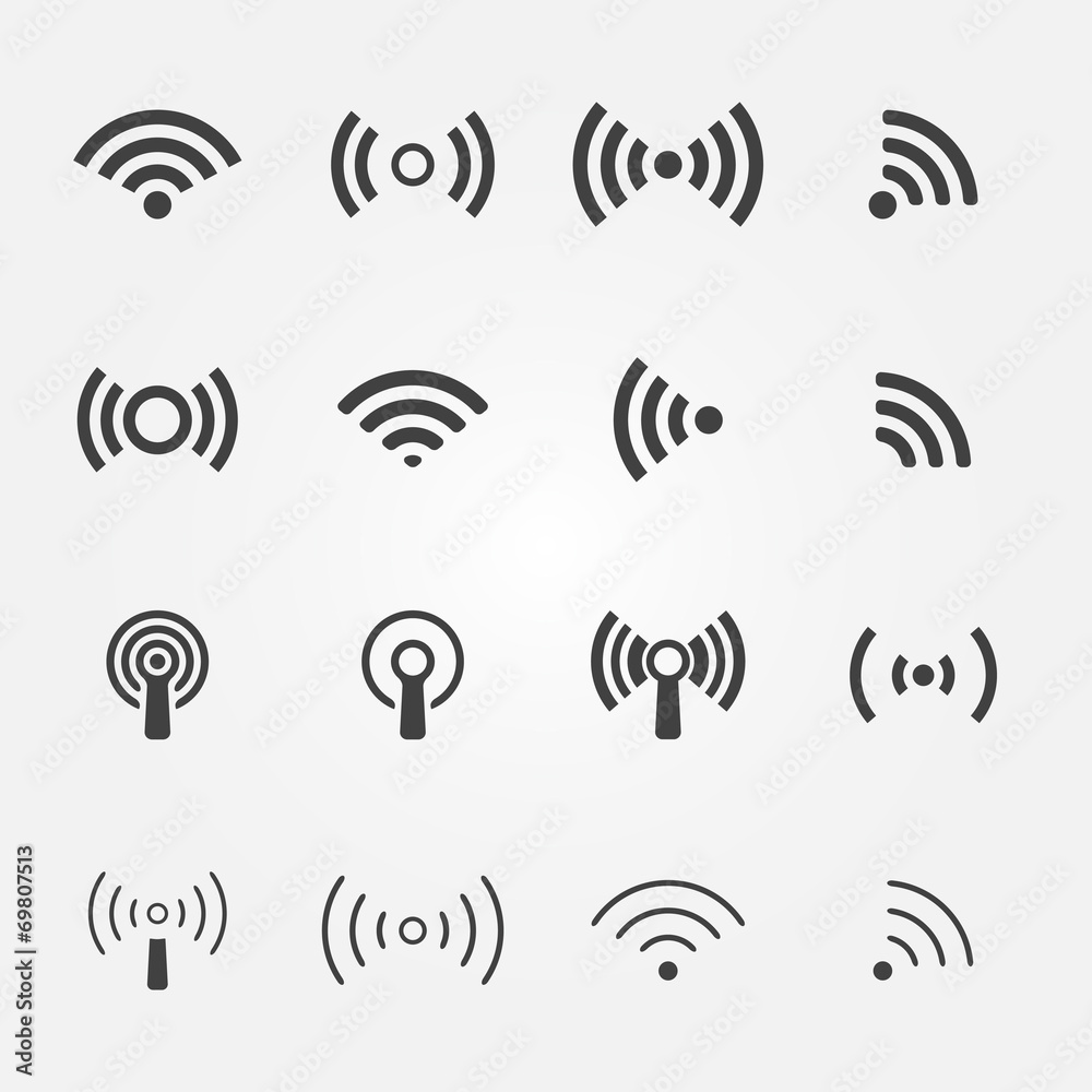 Wireless icons set - vector WiFi symbols - obrazy, fototapety, plakaty 