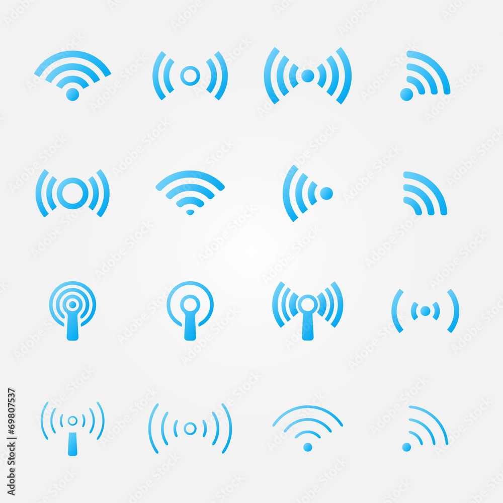 Wireless icons set - vector blue WiFi symbols Wireless icons set - vector blue WiFi symbols