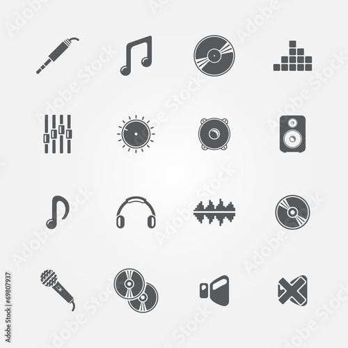 Set of audio and music icons - vector sound symbols