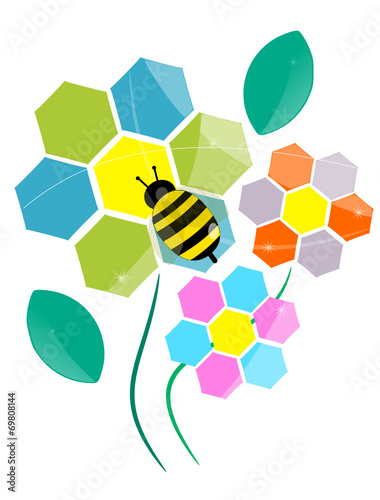 Logo fleurs alvéolées et abeille