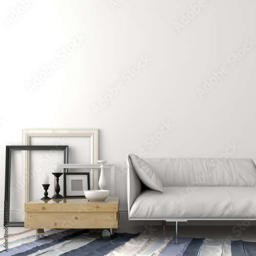 Fototapeta Naklejka Na Ścianę i Meble -  Modern leather sofa and wooden coffee table