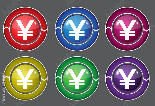Yen Currency Sign Circular Vector Colorful Web Icon Set Button