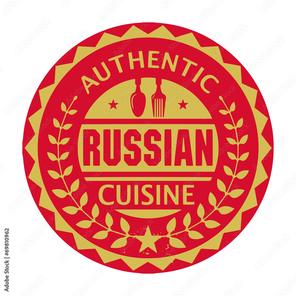 Abstract stamp or label with the text Authentic Russian Cuisine Abstract stamp or label with the text Authentic Russian Cuisine