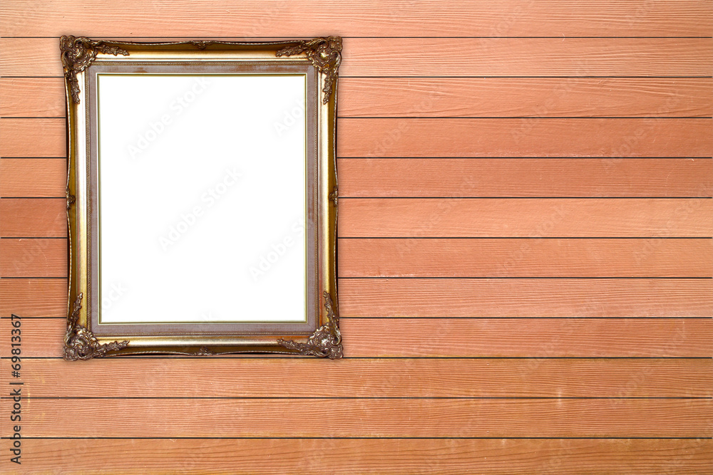 blank golden frame on wood wall blank golden frame on wood wall