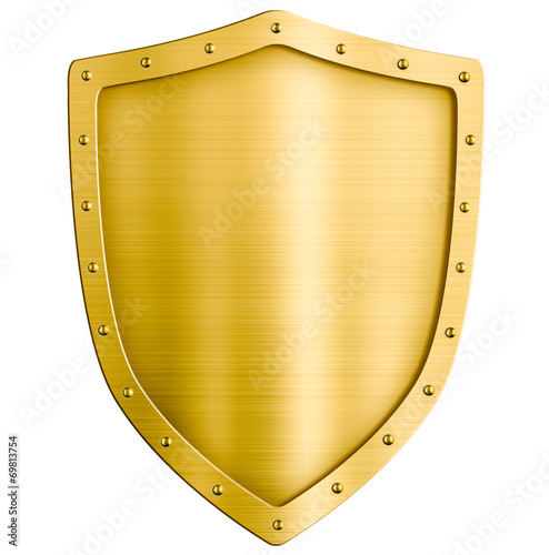 golden metal shield isolated on white