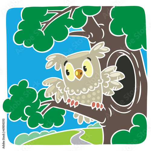Fototapeta Naklejka Na Ścianę i Meble -  Children vector illustration of little owl
