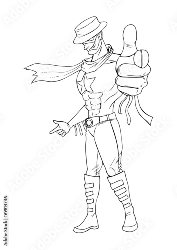 Outline illustration of a superhero pointing