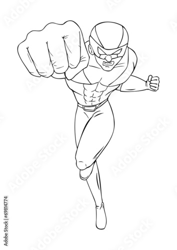 Outline illustration of a superhero punching