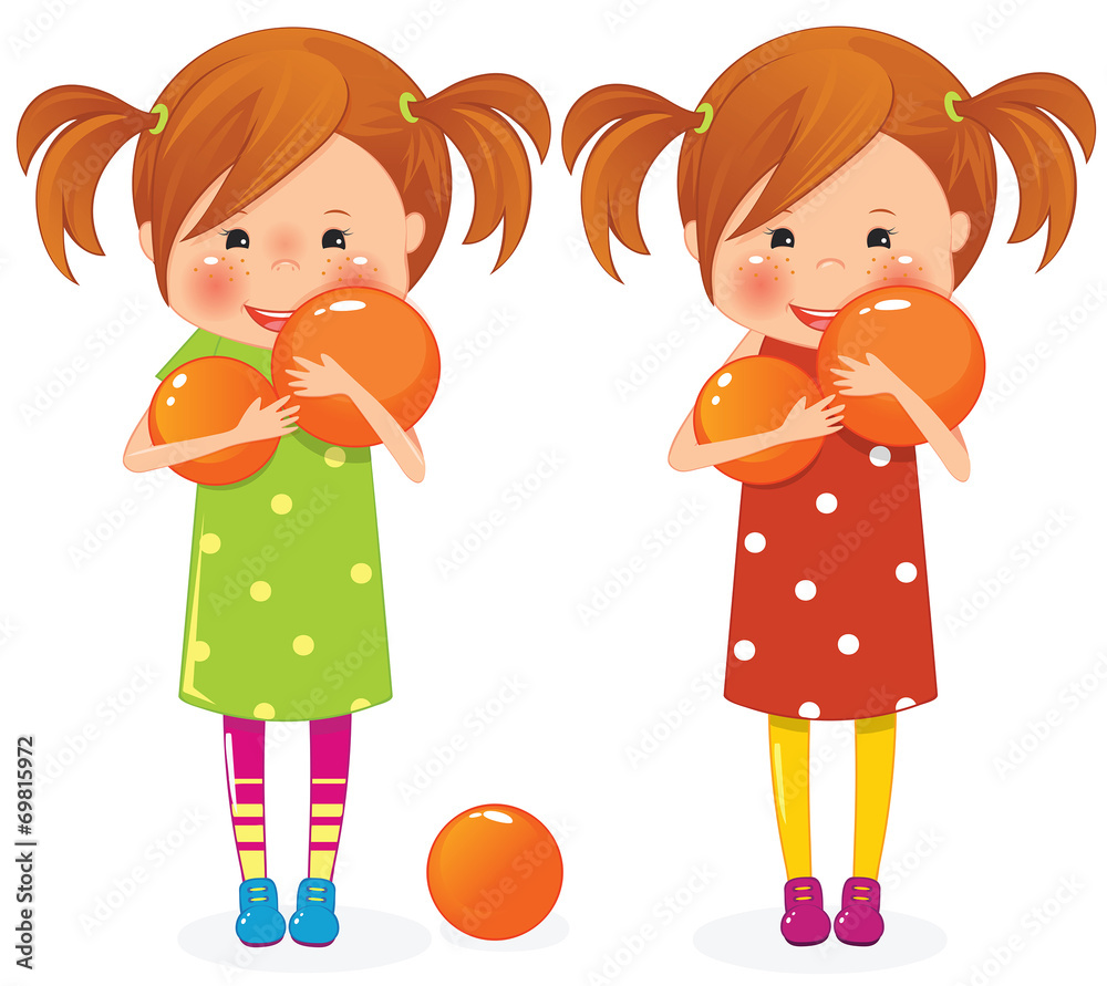 Two girls twins with balls Two girls twins with balls