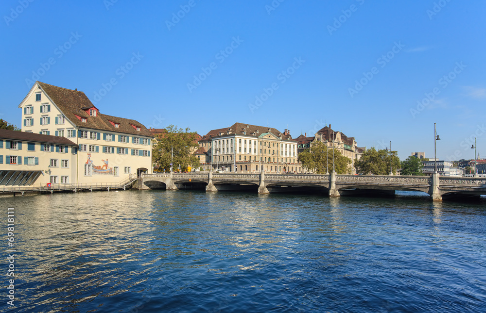 Zurich Cityscape with the Rudolf Brun Bridge