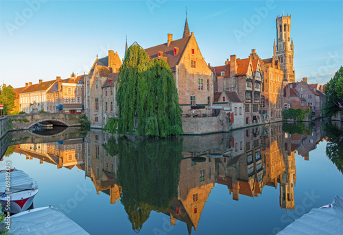 Brugge - View from Rozenhoedkaai to canal and Belfort photo