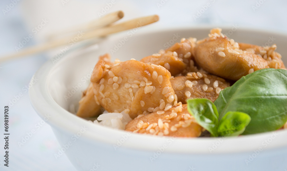 Sesame chicken with chop sticks Sesame chicken with chop sticks