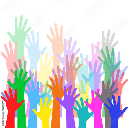 Colorful hands out of the crowd - background