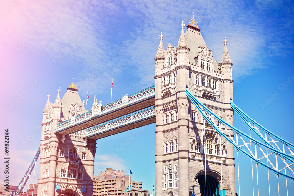 Tower Bridge in London, UK. Retro filter effect